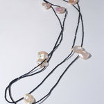 Large Petal Baroque Pearl Black Spinel Necklace-Gembea Jewelry