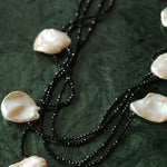 Large Petal Baroque Pearl Black Spinel Necklace-Gembea Jewelry
