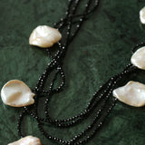 Large Petal Baroque Pearl Black Spinel Necklace-Gembea Jewelry