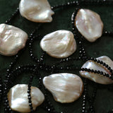 Large Petal Baroque Pearl Black Spinel Necklace-Gembea Jewelry