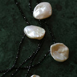 Large Petal Baroque Pearl Black Spinel Necklace-Gembea Jewelry