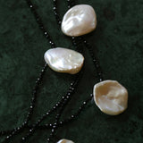 Large Petal Baroque Pearl Black Spinel Necklace-Gembea Jewelry