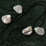 Large Petal Baroque Pearl Black Spinel Necklace-Gembea Jewelry