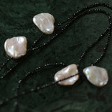 Large Petal Baroque Pearl Black Spinel Necklace-Gembea Jewelry