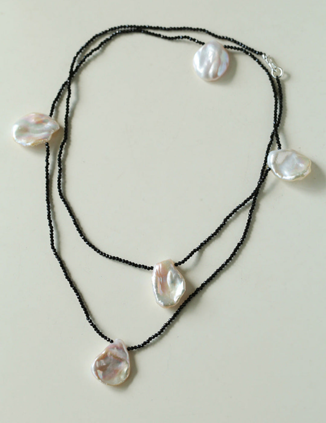 Large Petal Baroque Pearl Black Spinel Necklace-Gembea Jewelry