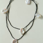 Large Petal Baroque Pearl Black Spinel Necklace-Gembea Jewelry