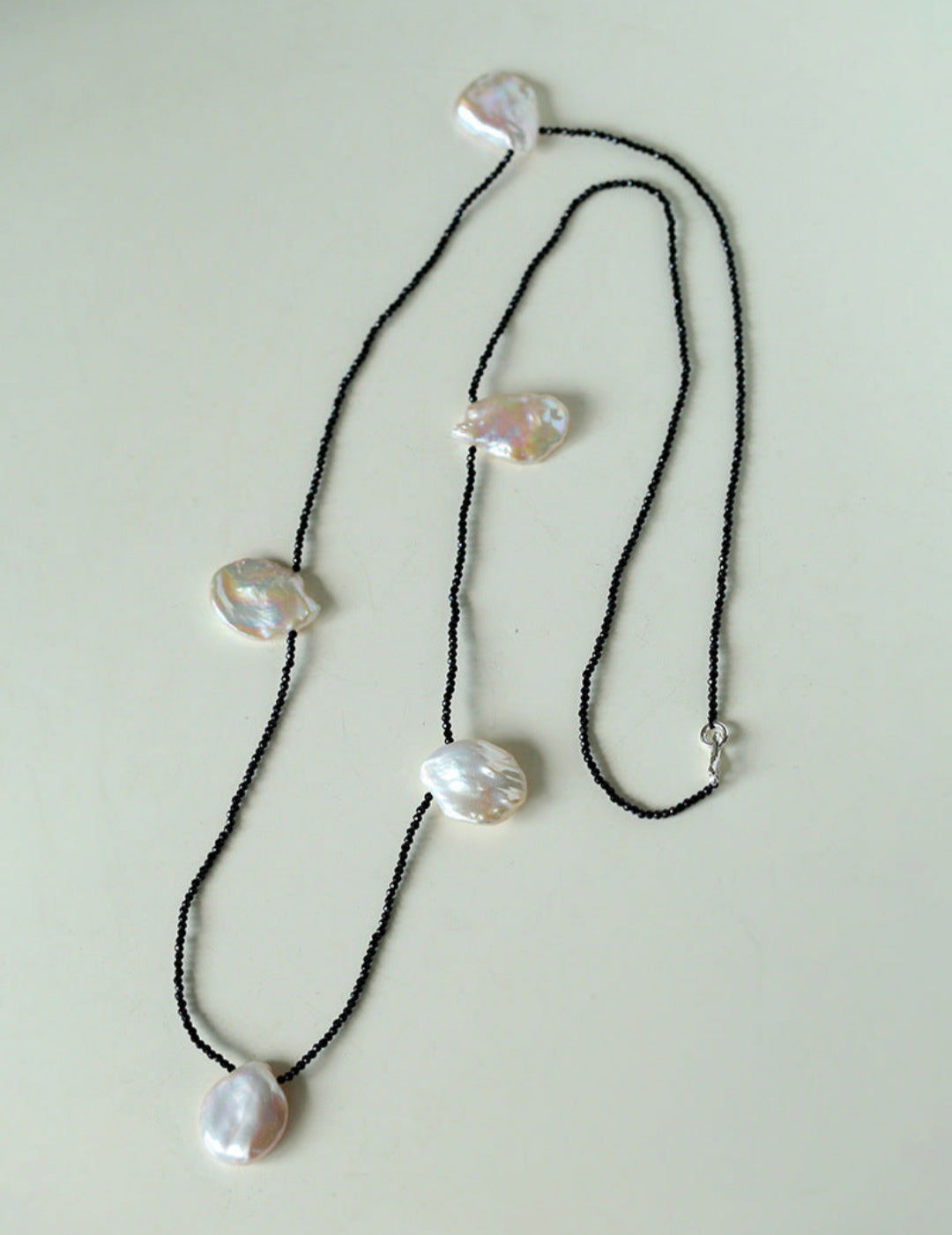 Large Petal Baroque Pearl Black Spinel Necklace-Gembea Jewelry