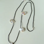Large Petal Baroque Pearl Black Spinel Necklace-Gembea Jewelry