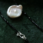 Large Petal Baroque Pearl Black Spinel Necklace-Gembea Jewelry