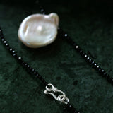 Large Petal Baroque Pearl Black Spinel Necklace-Gembea Jewelry