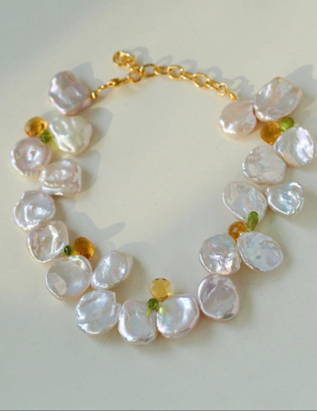 Large Petal Baroque Pearl Collarbone Choker Necklace - Gembea Jewelry