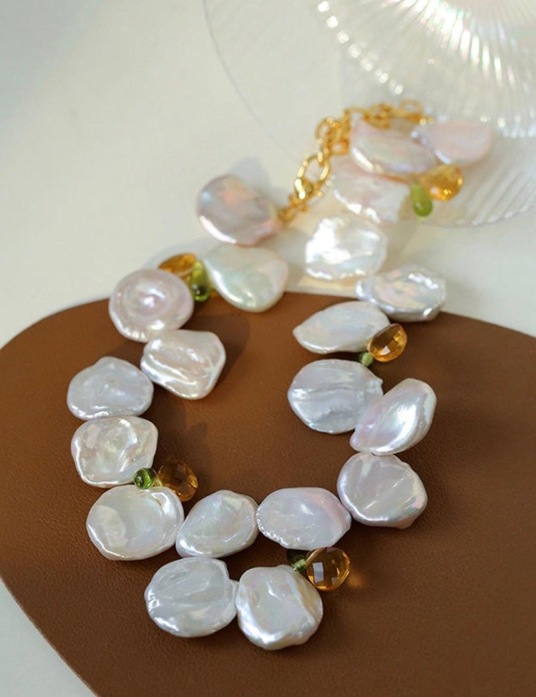 Large Petal Baroque Pearl Collarbone Choker Necklace - Gembea Jewelry