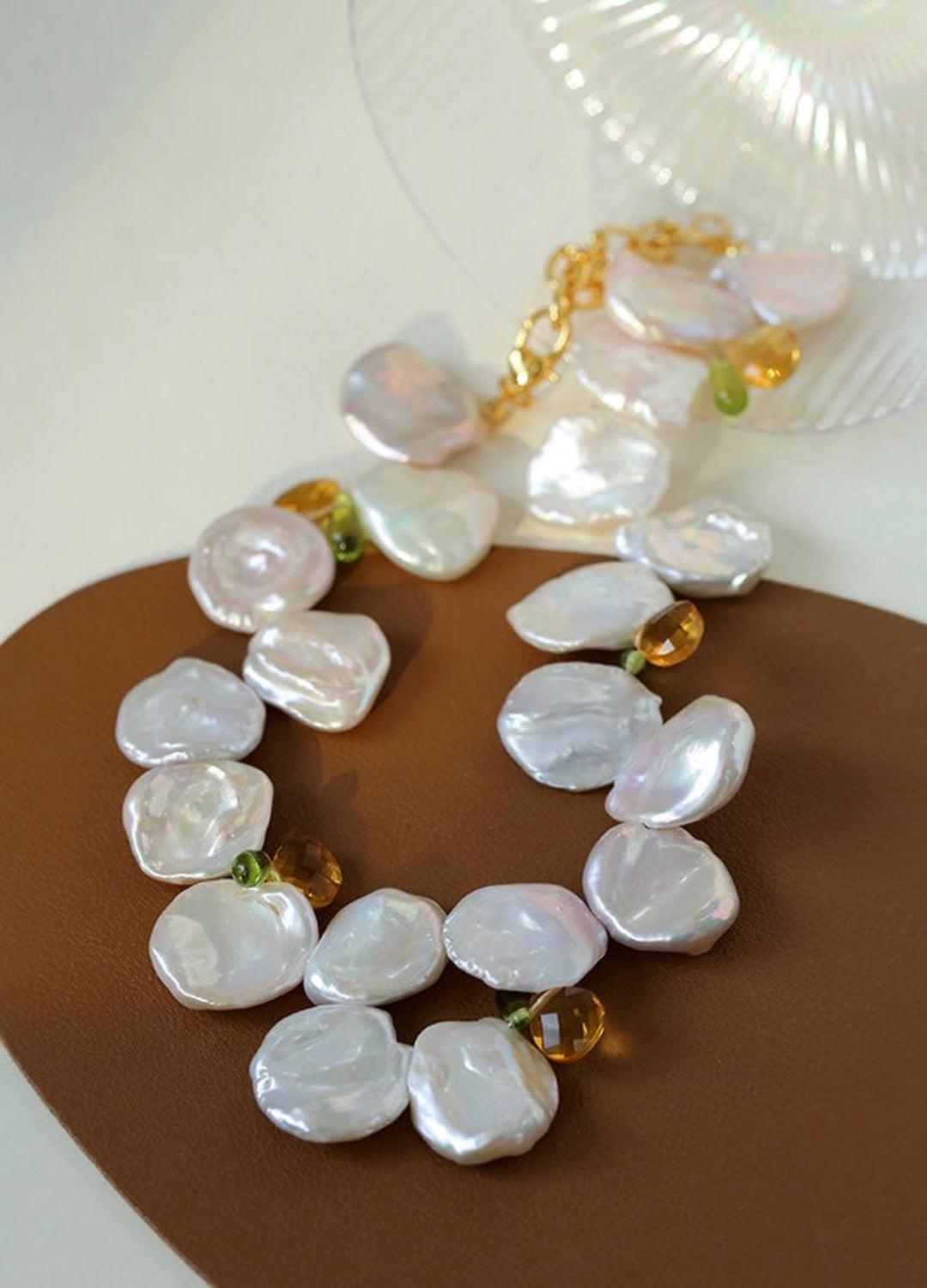 Large Petal Baroque Pearl Collarbone Choker Necklace - Gembea Jewelry