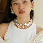 Large Petal Baroque Pearl Collarbone Choker Necklace - Gembea Jewelry