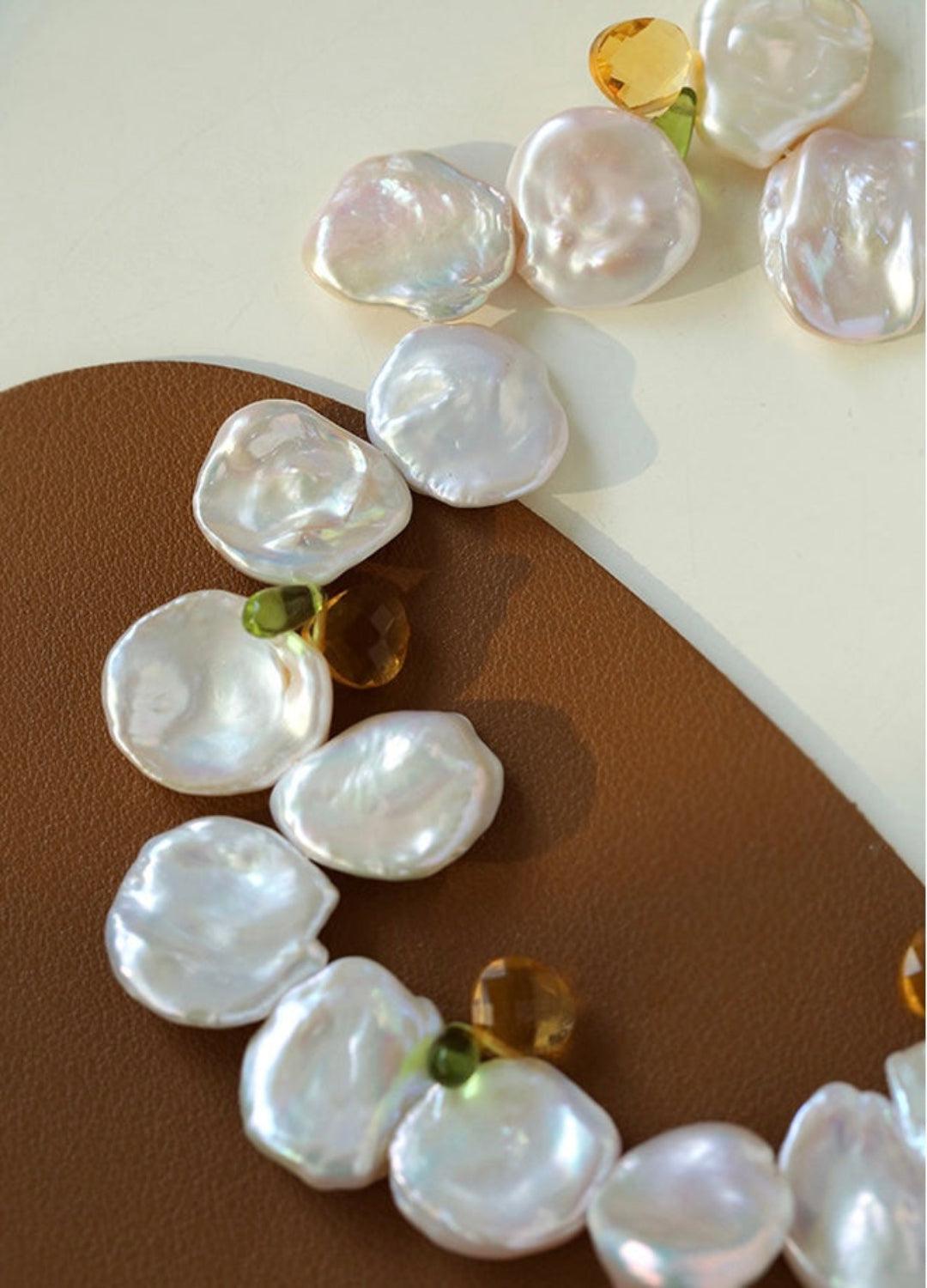 Large Petal Baroque Pearl Collarbone Choker Necklace - Gembea Jewelry