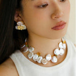Large Petal Baroque Pearl Collarbone Choker Necklace - Gembea Jewelry