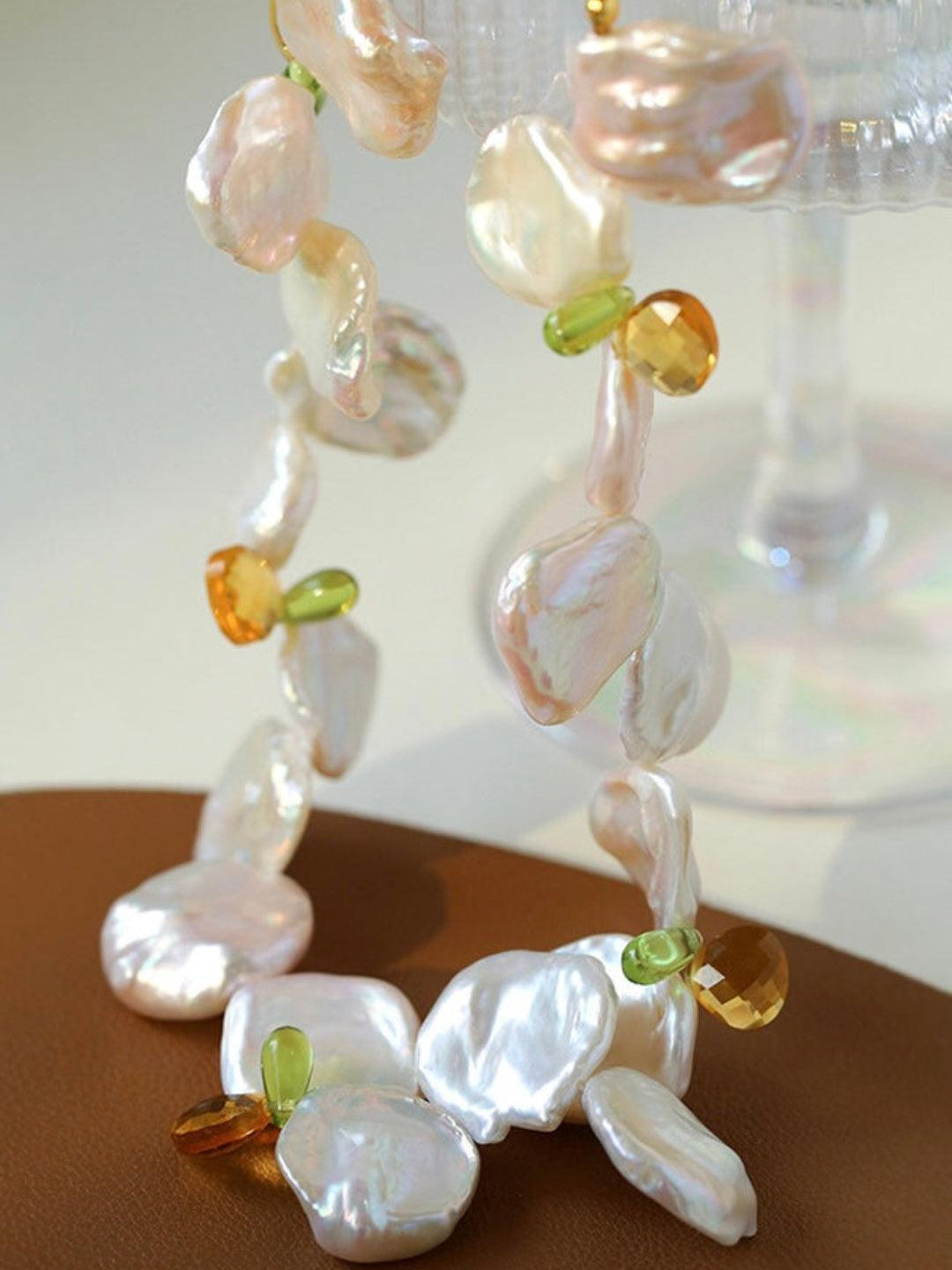 Large Petal Baroque Pearl Collarbone Choker Necklace - Gembea Jewelry