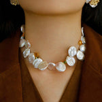 Large Petal Baroque Pearl Collarbone Choker Necklace - Gembea Jewelry