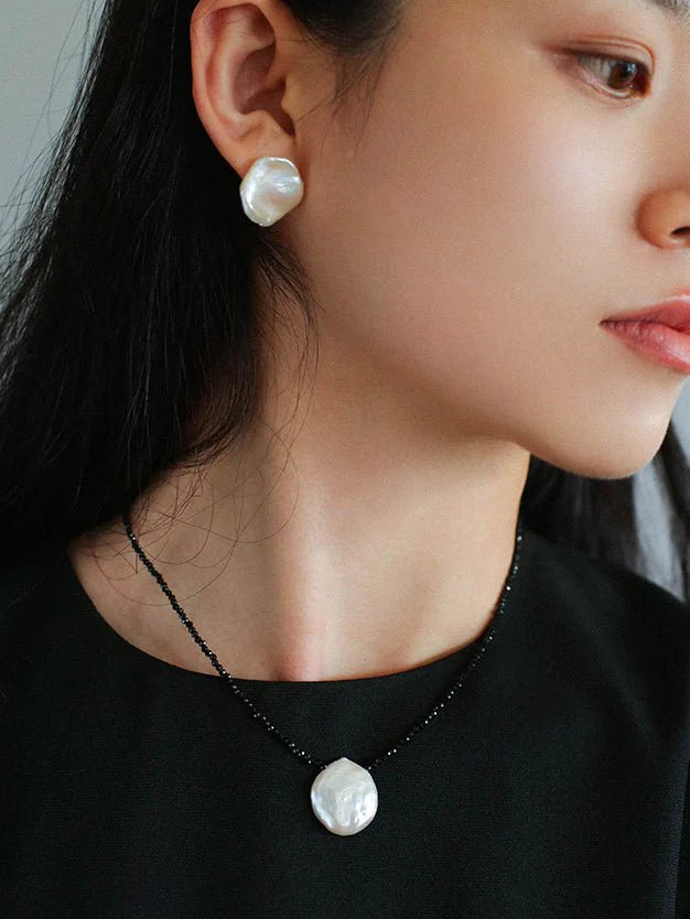 Large Petal Baroque Pearl Stud Earrings-Gembea Jewelry