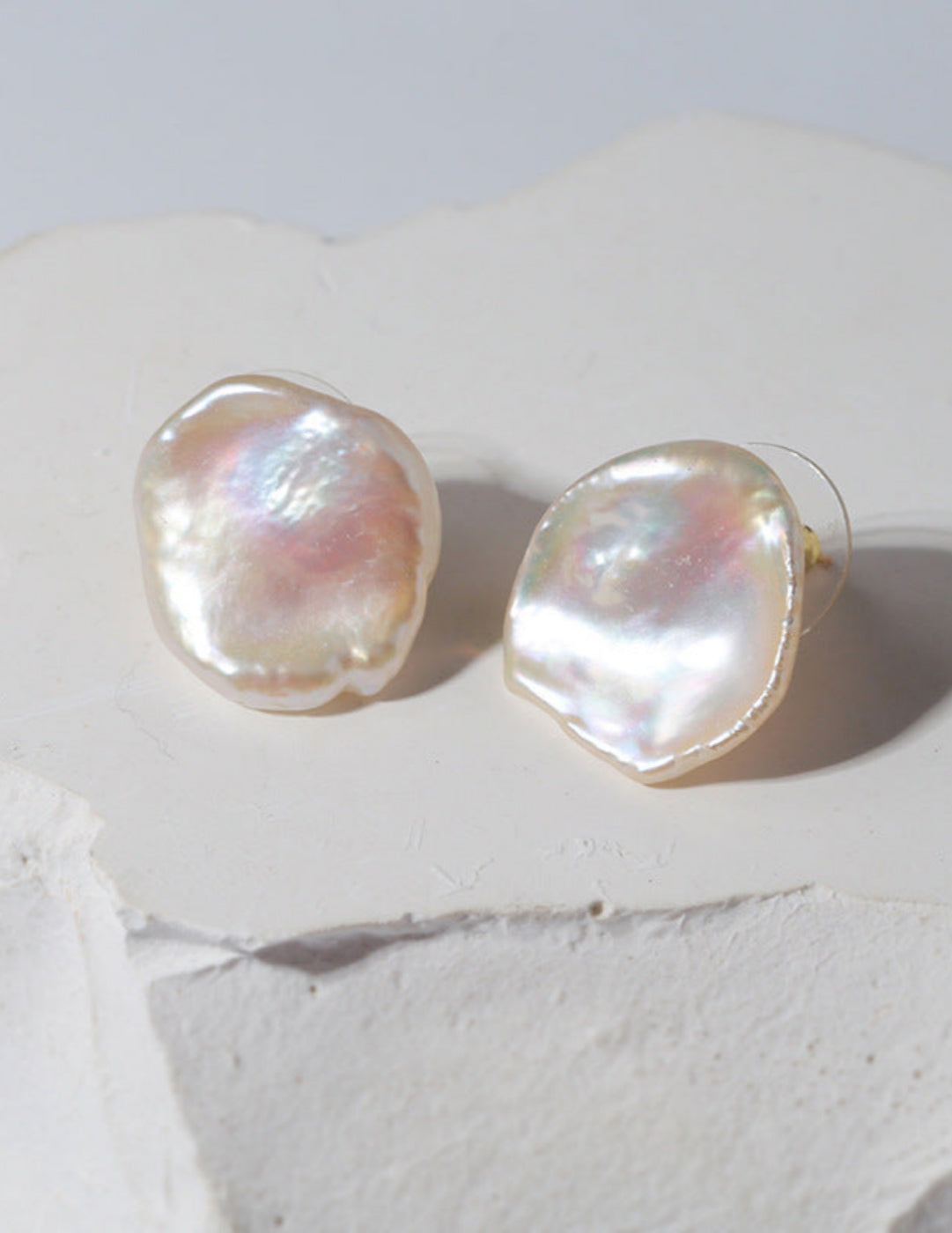 Large Petal Baroque Pearl Stud Earrings-Gembea Jewelry