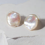 Large Petal Baroque Pearl Stud Earrings-Gembea Jewelry
