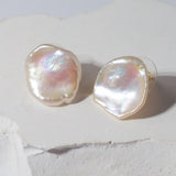 Large Petal Baroque Pearl Stud Earrings-Gembea Jewelry