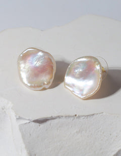 Large Petal Baroque Pearl Stud Earrings-Gembea Jewelry