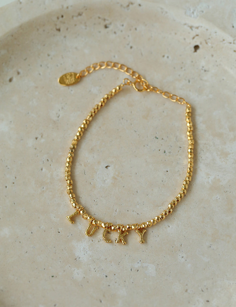 Laser Bead Lucky Letter Bracelet-Gembea Jewelry