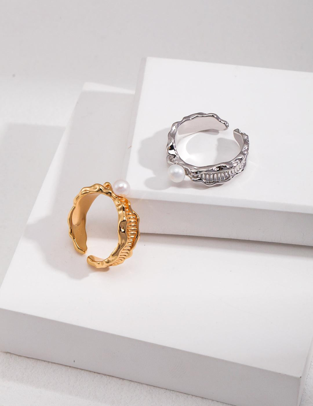 Lava Fluid Element Freshwater Pearl Rings - Gembea Jewelry