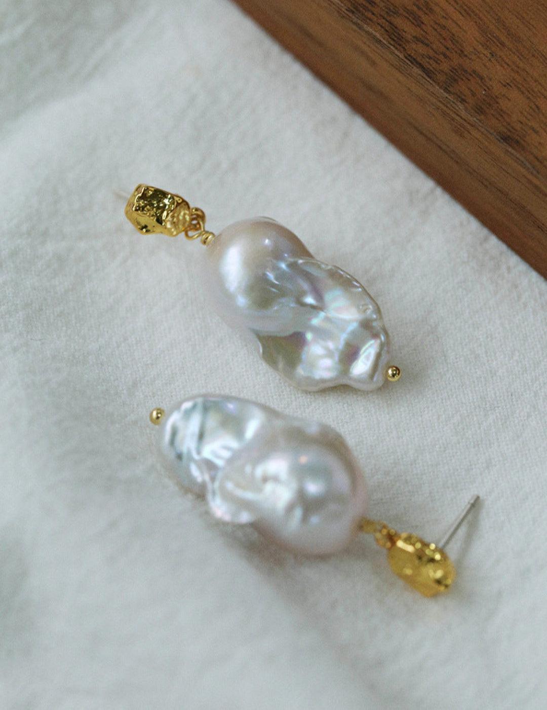 Lava Metal Baroque Pearl Drop Earrings - Gembea Jewelry
