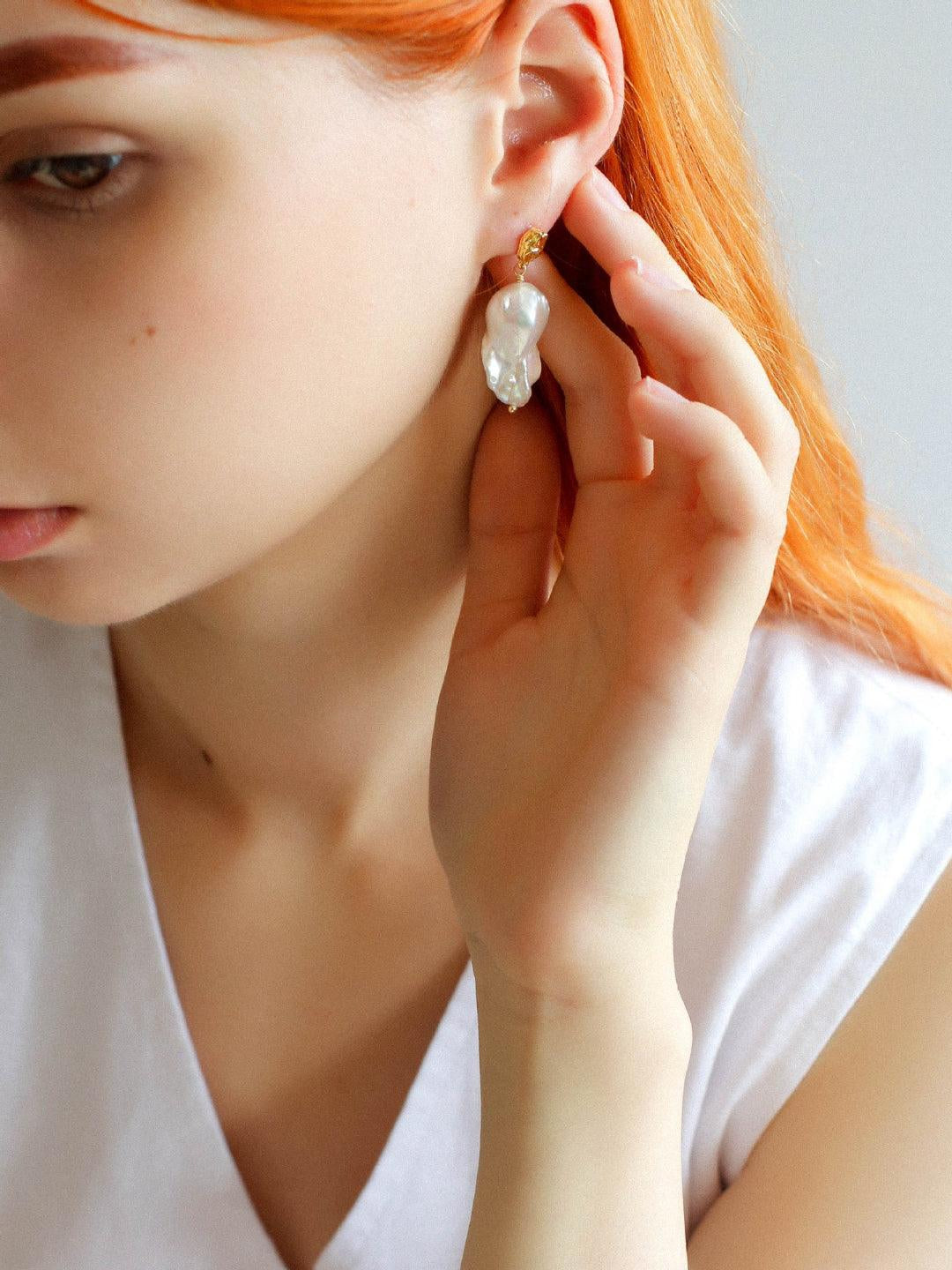 Lava Metal Baroque Pearl Drop Earrings - Gembea Jewelry
