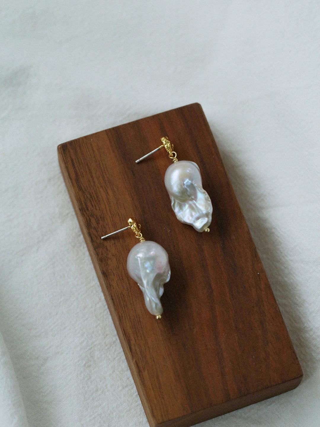 Lava Metal Baroque Pearl Drop Earrings - Gembea Jewelry