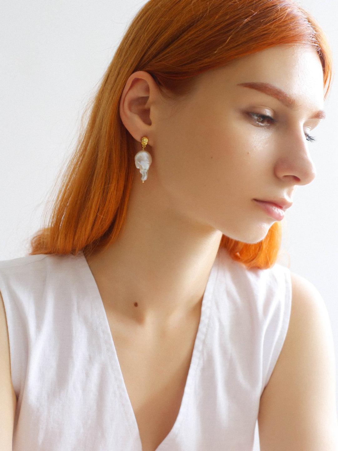 Lava Metal Baroque Pearl Drop Earrings - Gembea Jewelry