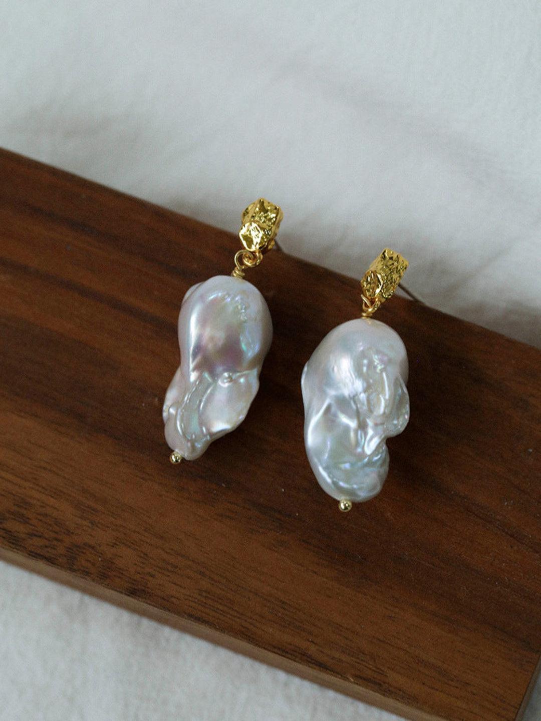 Lava Metal Baroque Pearl Drop Earrings - Gembea Jewelry