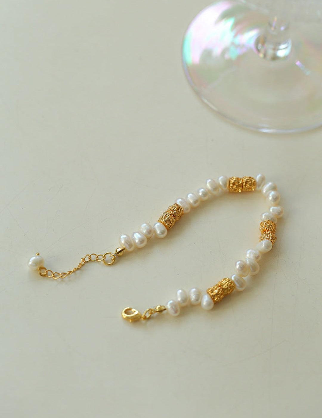 Lava Metal Gold Beans Scattered Pearl Bracelet - Gembea Jewelry