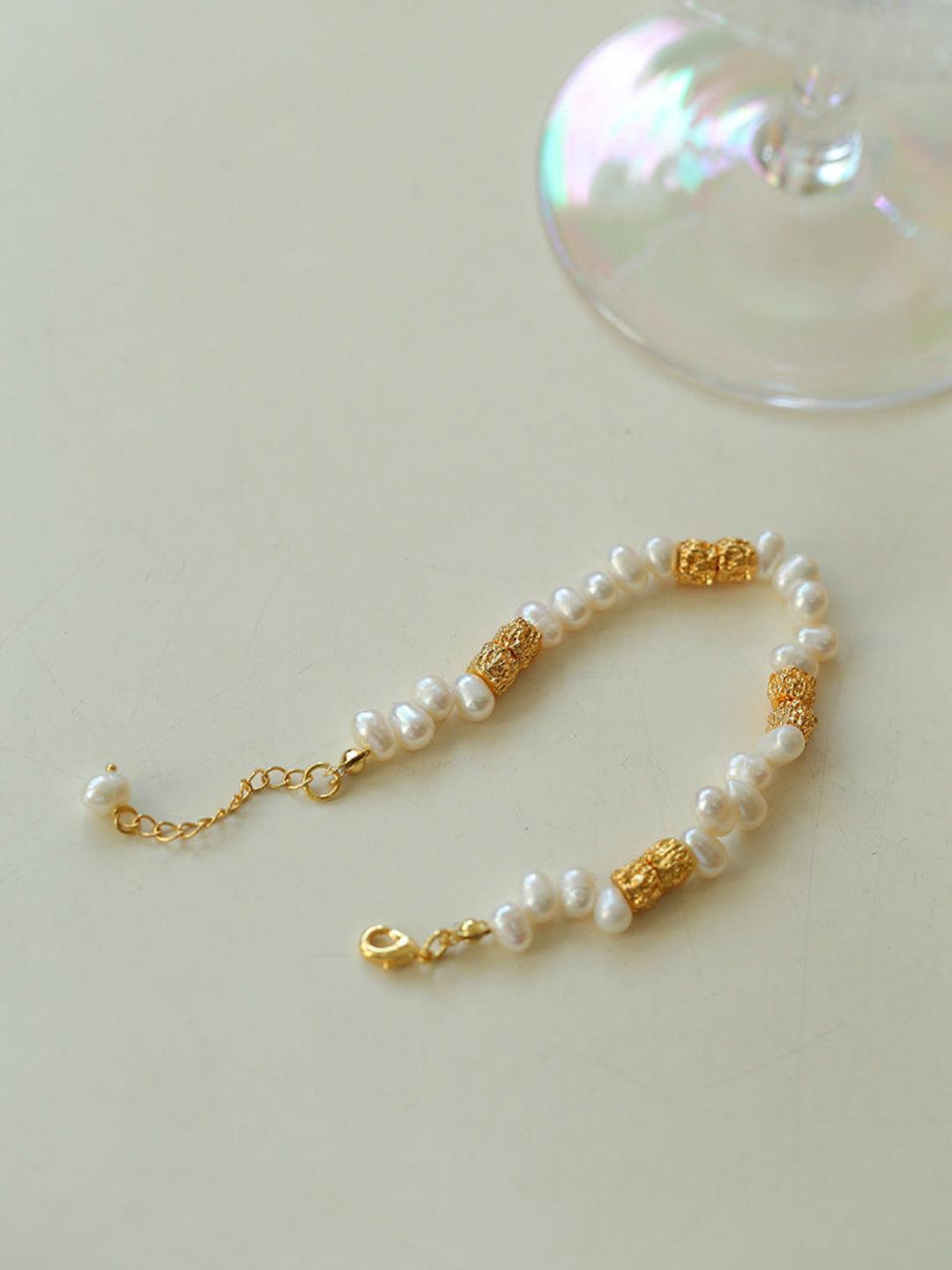 Lava Metal Gold Beans Scattered Pearl Bracelet - Gembea Jewelry