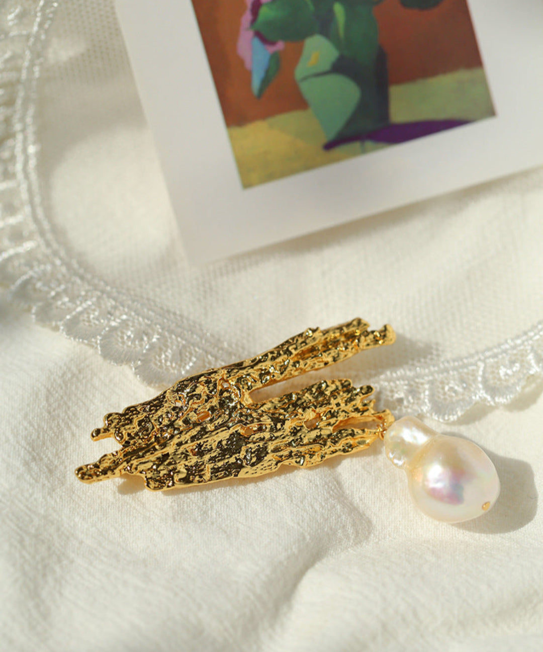 Lava Metal Large Baroque Pearl Brooch gembea jewelry