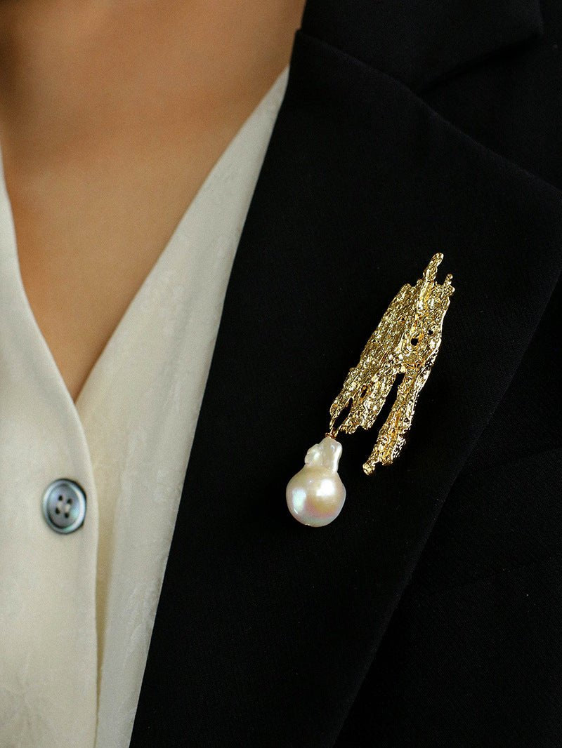 Lava Metal Large Baroque Pearl Brooch gembea jewelry