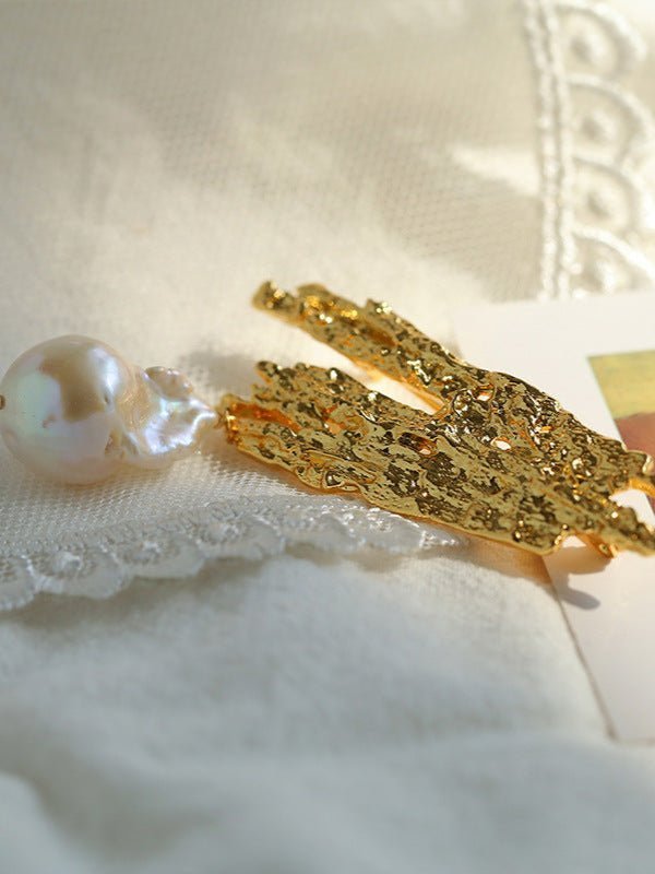 Lava Metal Large Baroque Pearl Brooch gembea jewelry