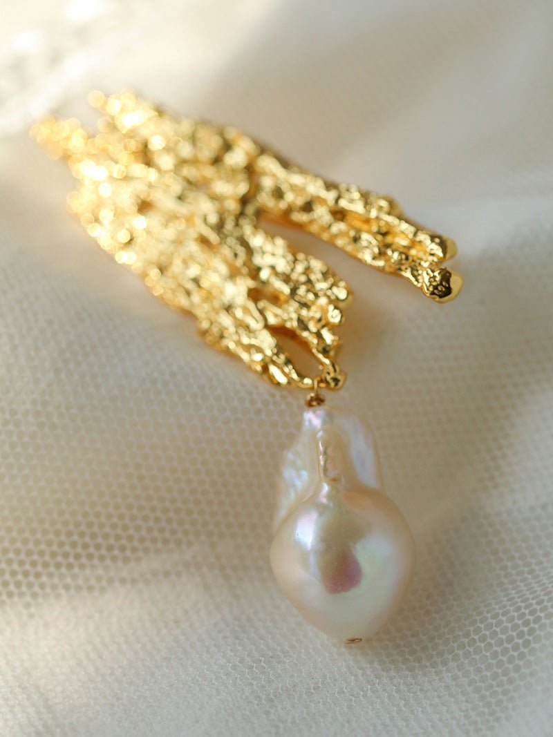 Lava Metal Large Baroque Pearl Brooch gembea jewelry