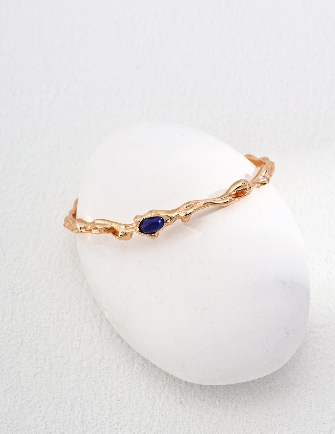 S925 Sterling Silver Lapis Lazuli Bangles Bracelets - Gembea Jewelry