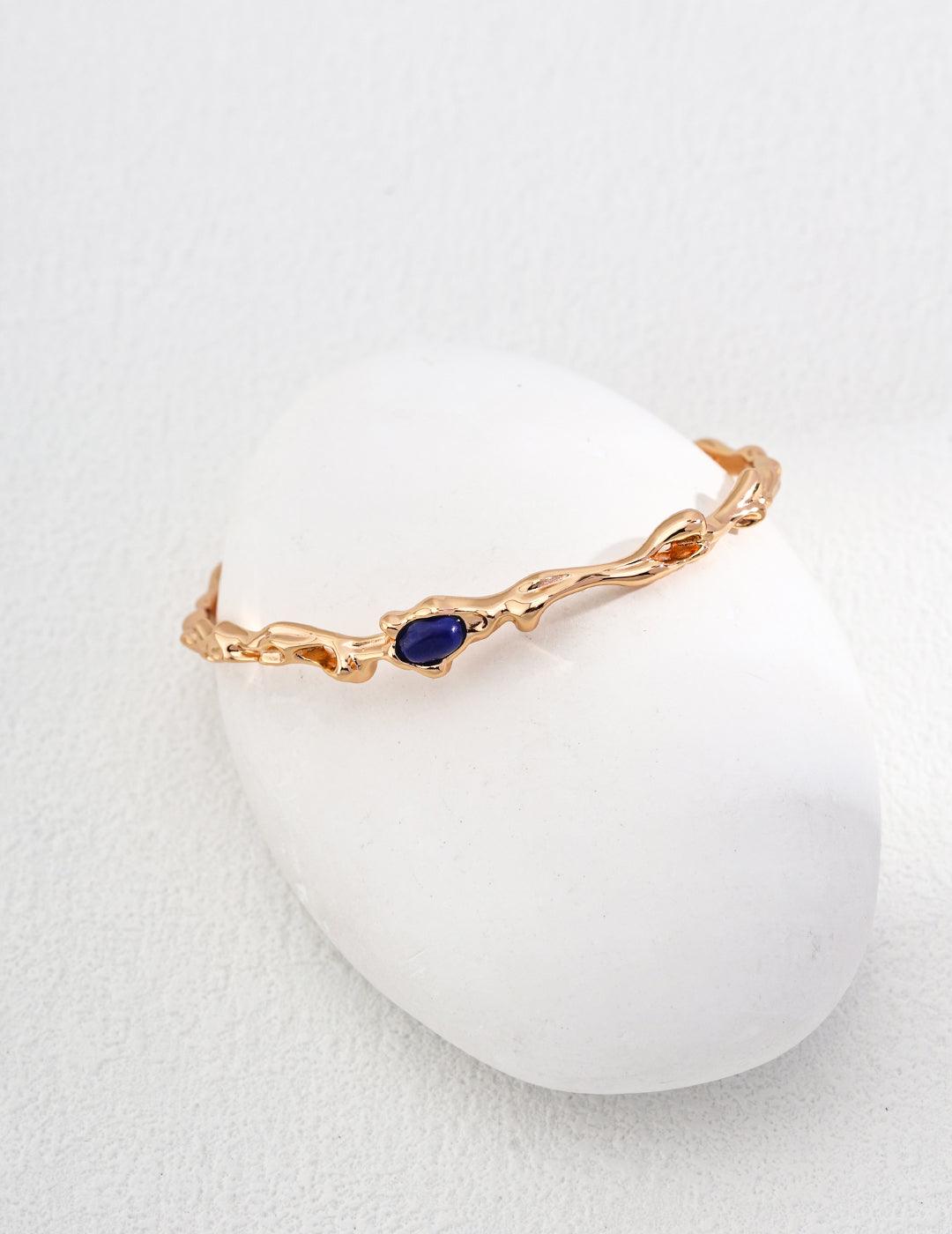 S925 Sterling Silver Lapis Lazuli Bangles Bracelets - Gembea Jewelry