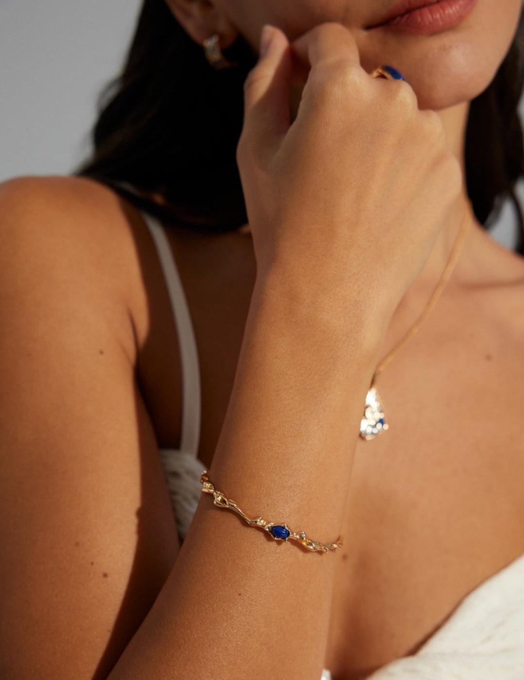 S925 Sterling Silver Lapis Lazuli Bangles Bracelets - Gembea Jewelry