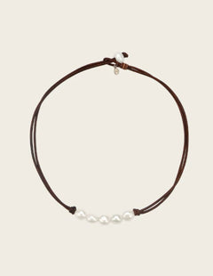 Leather Rope Natural Pearl Choker Necklace gembea jewelry