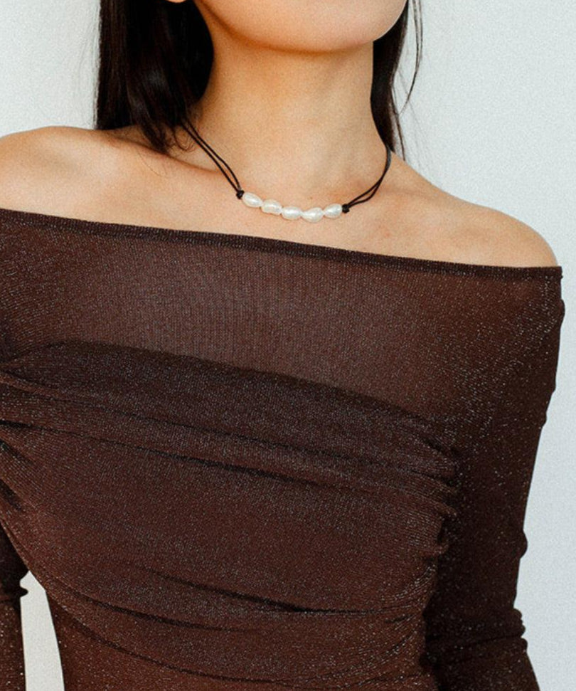 Short Handmade Leather Rope Natural Pearl Necklace - Gembea Jewelry