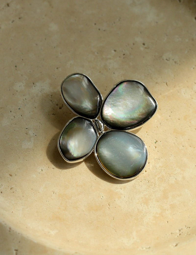 Lilac Blossom Gray Mother of pearl Brooch gembea jewelry