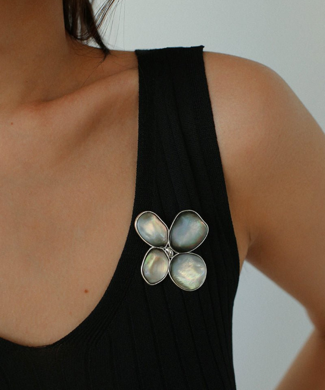 Lilac Blossom Gray Mother of pearl Brooch gembea jewelry