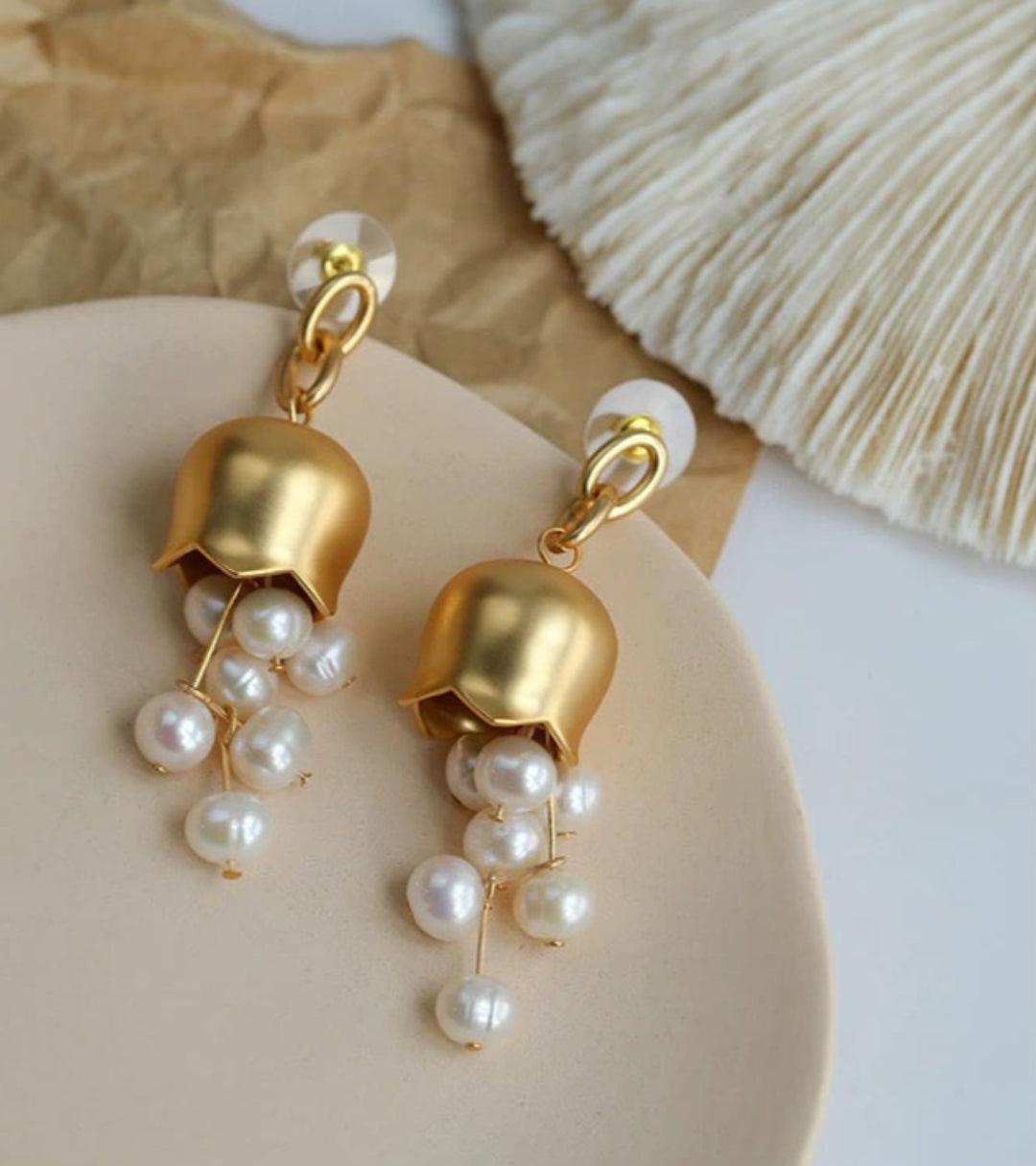 Lily of the Valley Natural Pearl Earrings - Gembea Jewelry