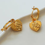 Lion Relief Love Drop Hoop Earrings - Gembea Jewelry