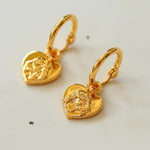 Lion Relief Love Drop Hoop Earrings - Gembea Jewelry
